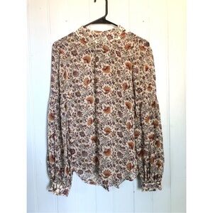 Veronica Beard Cream Floral High-Neck Long-Sleeve Blouse